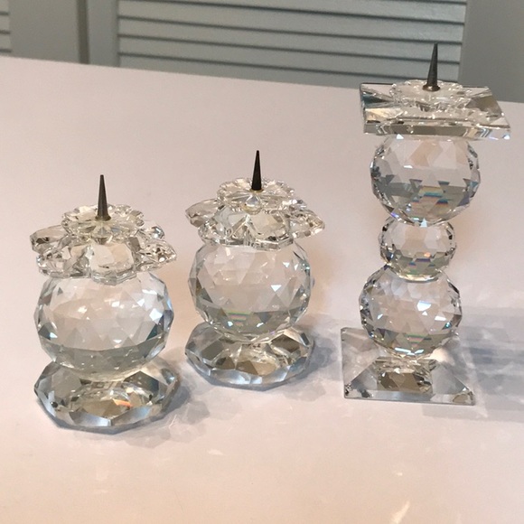 3 Retired Swarovski crystal pin type Candle Holders